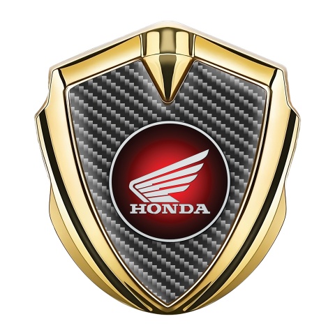 Honda Emblem Abzeichen Goldtonfarbe mit Dunkle Faser Basis Design und Rundes Rote Logo