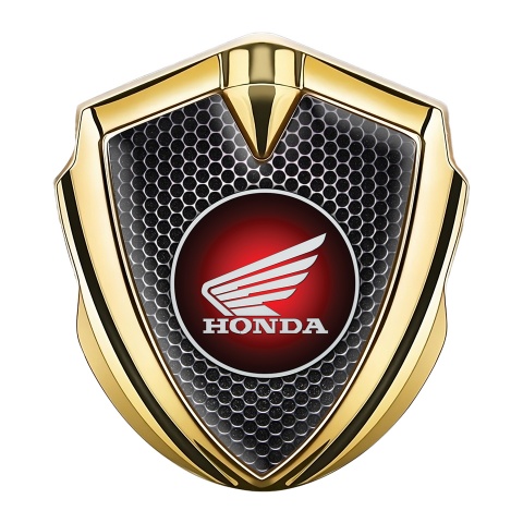 Honda Emblem Auto Zeichen Goldtonfarbe mit Perforierter Stahl Design Basis und Rundes Logo