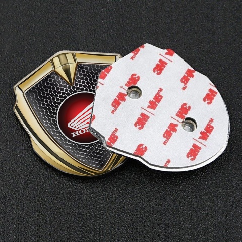 Honda Emblem Auto Zeichen Goldtonfarbe mit Perforierter Stahl Design Basis und Rundes Logo