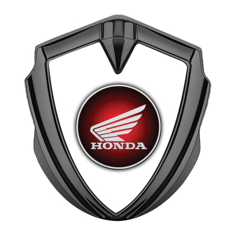 Honda Emblem Logo Schriftzug Aufkleber Graphit Tonfarbe Weiss Fundaments und Rote Rundes Logo
