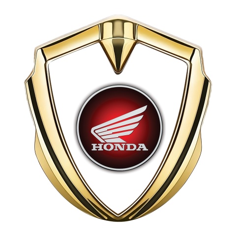 Honda Emblem Logo Schriftzug Aufkleber Goldtonfarbe Weiss Fundaments und Rote Rundes Logo