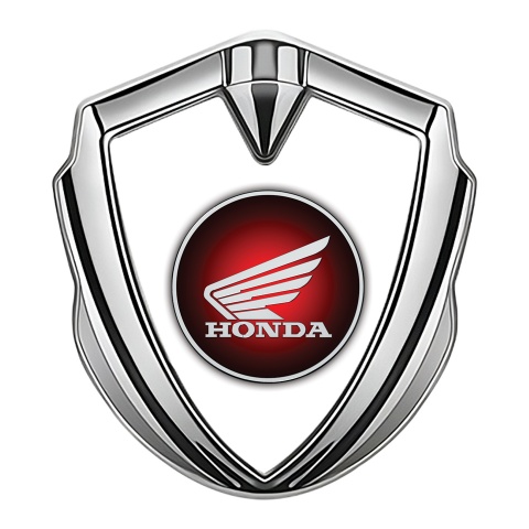 Honda Emblem Logo Schriftzug Aufkleber Silbertonfarbe Weiss Fundaments und Rote Rundes Logo