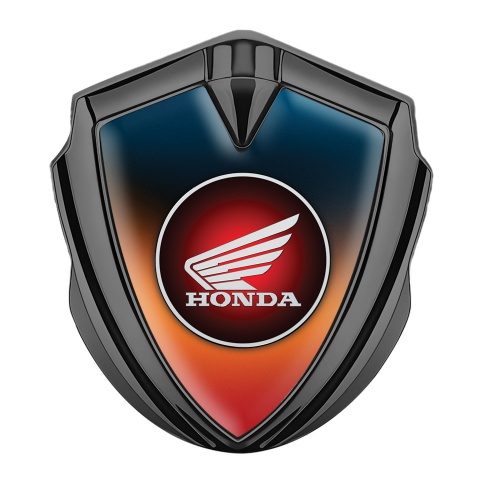 Honda Emblem Abzeichen Graphit Tonfarbe mit Verschmelzendes Orange Blau Design und Runde Logo