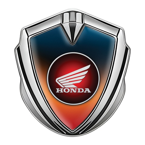 Honda Emblem Abzeichen Silbertonfarbe mit Verschmelzendes Orange Blau Design und Runde Logo