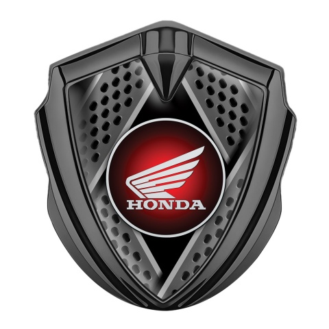 Honda Abzeichen selbstklebend Graphit Tonfarbe mit Klingeneffekt und Rundes Rote Logo