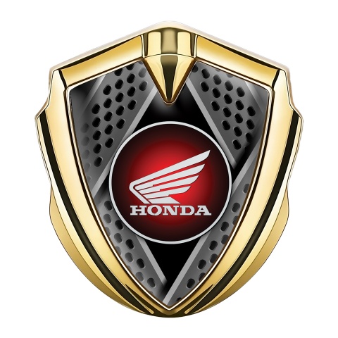 Honda Abzeichen selbstklebend Goldtonfarbe mit Klingeneffekt und Rundes Rote Logo