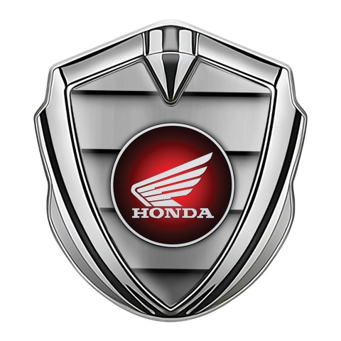 Honda Emblem Abzeichen selbstklebend Silbertonfarbe mit Metallstufen Hintergrund Stil und Rundes Logo