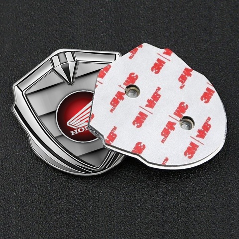 Honda Emblem Abzeichen selbstklebend Silbertonfarbe mit Metallstufen Hintergrund Stil und Rundes Logo