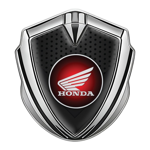 Honda Emblem Auto Zeichen Silbertonfarbe mit Black Dot Basis und Wings Logo