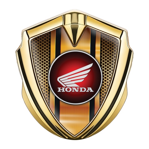 Honda Selbstklebendes Metallaufkleber Emblem Goldtonfarbe mit Orange 3D Motiv