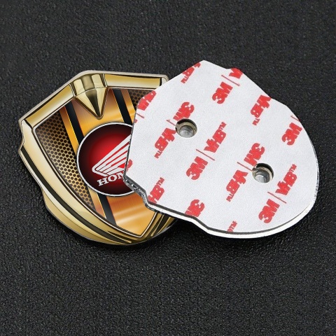 Honda Selbstklebendes Metallaufkleber Emblem Goldtonfarbe mit Orange 3D Motiv