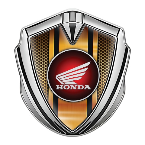 Honda Selbstklebendes Metallaufkleber Emblem Silbertonfarbe mit Orange 3D Motiv