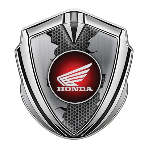 Honda Emblem Abzeichen Silbertonfarbe mit Zerrissenes Metall Effekt und Runde Logo Design
