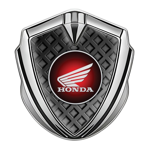 Honda Abzeichen selbstklebend Silbertonfarbe mit 3D Mesh Design und Rundes Logo
