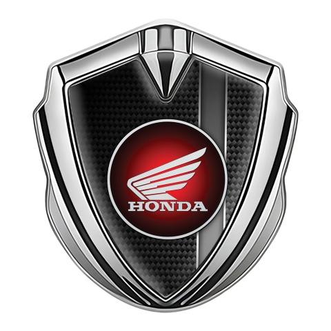 Honda Emblem Aufkleber Autozubehor Silbertonfarbe mit Grau Band Fundaments und Rundes Rot Logo
