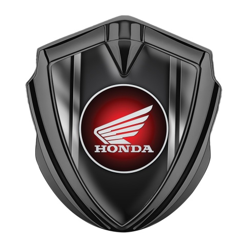 Honda Selbstklebendes Metallaufkleber Emblem Graphit Tonfarbe mit Metallrahmen Hintergrund und Runde Rot Logo
