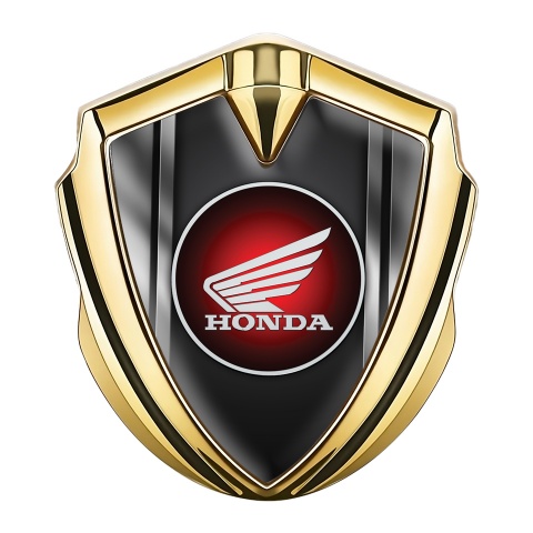 Honda Selbstklebendes Metallaufkleber Emblem Goldtonfarbe mit Metallrahmen Hintergrund und Runde Rot Logo