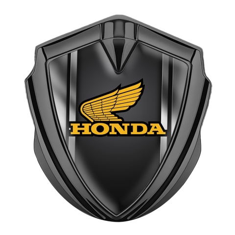 Honda Seitenflugel Emblem Aufkleber Graphit Tonfarbe mit Metallrahmen Basis und Gelb Logo