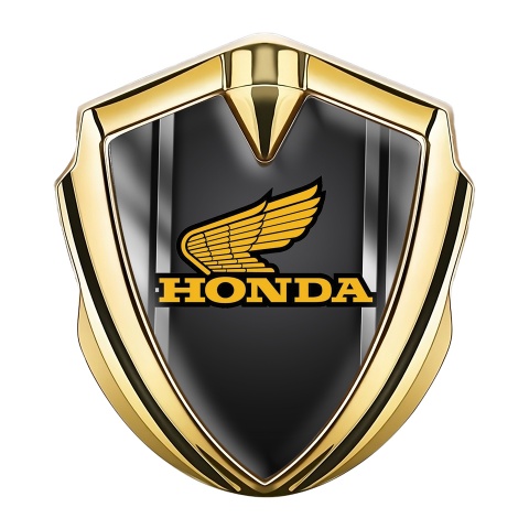 Honda Seitenflugel Emblem Aufkleber Goldtonfarbe mit Metallrahmen Basis und Gelb Logo