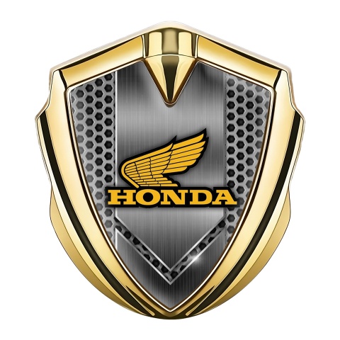Honda Abzeichen selbstklebend Goldtonfarbe mit Perforiertes Metallblech Basis design und Gelb Logo