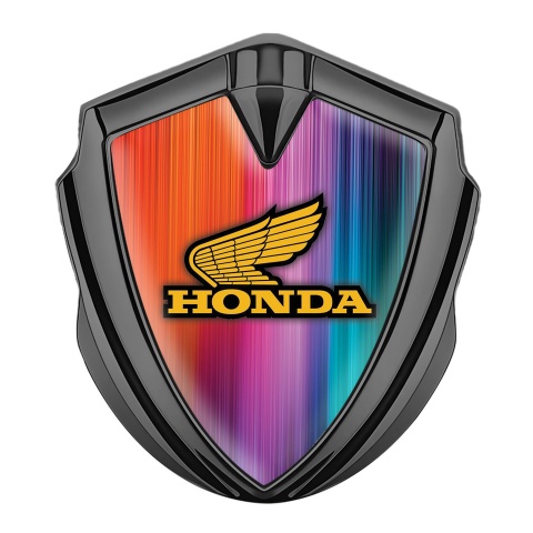 Honda Abzeichen selbstklebend Graphit Tonfarbe mit Mehrfarbig Basis und Gelb Logo