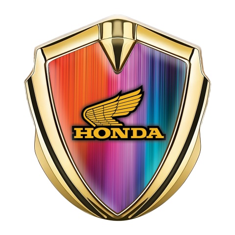 Honda Abzeichen selbstklebend Goldtonfarbe mit Mehrfarbig Basis und Gelb Logo