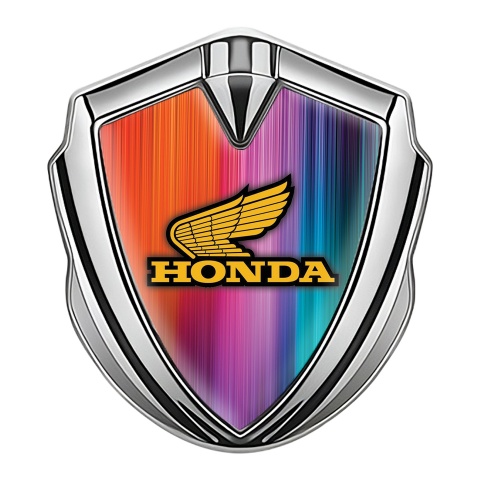 Honda Abzeichen selbstklebend Silbertonfarbe mit Mehrfarbig Basis und Gelb Logo