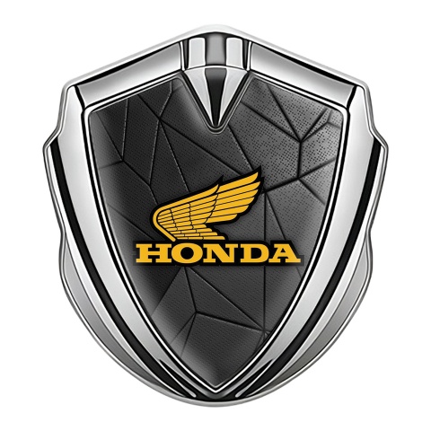 Honda Emblem Auto Zeichen Silbertonfarbe mit Dunkel Mozaik Hintergrund und Gelb Logo
