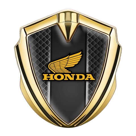 Honda Emblem Aufkleber Autozubehor Goldtonfarbe mit Dunkles Netz Hintergrund und Gelb Logo