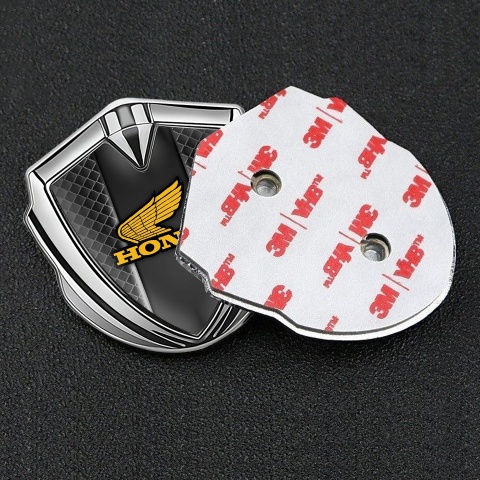 Honda Emblem Aufkleber Autozubehor Silbertonfarbe mit Dunkles Netz Hintergrund und Gelb Logo
