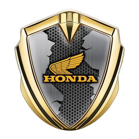 Honda Seitenflugel Emblem Aufkleber Goldtonfarbe mit Zerrissenes Metall und Gelb Logo