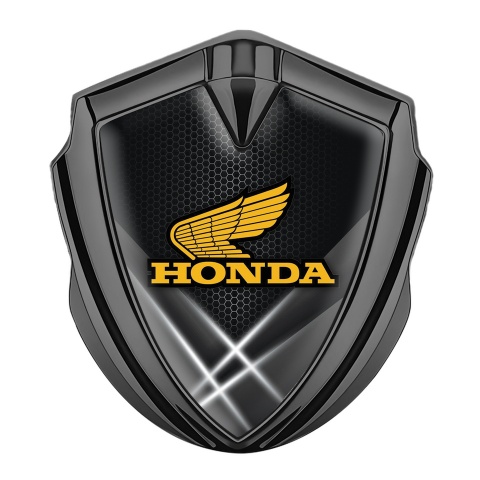 Honda Emblem Abzeichen Graphit Tonfarbe mit Lichteffekt Hintergrund und Gelb Logo