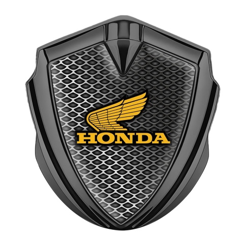 Honda Emblem Auto Zeichen Graphit Tonfarbe mit Metallgittermotiv und Gelb logo