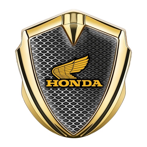 Honda Emblem Auto Zeichen Goldtonfarbe mit Metallgittermotiv und Gelb logo