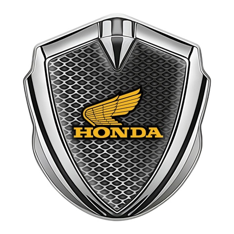 Honda Emblem Auto Zeichen Silbertonfarbe mit Metallgittermotiv und Gelb logo