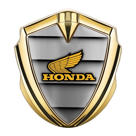 Honda Emblem Aufkleber Autozubehor Goldtonfarbe mit Metallplatten Hintergrund und Gelb logo Stil