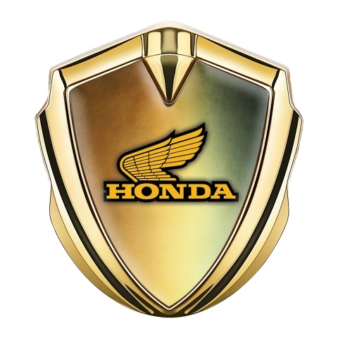 Honda Seitenflugel Emblem Aufkleber Goldtonfarbe mit Goldgrune Basis