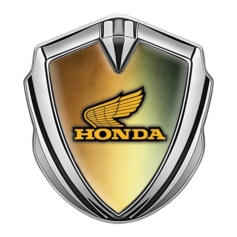 Honda Seitenflugel Emblem Aufkleber Silbertonfarbe mit Goldgrune Basis