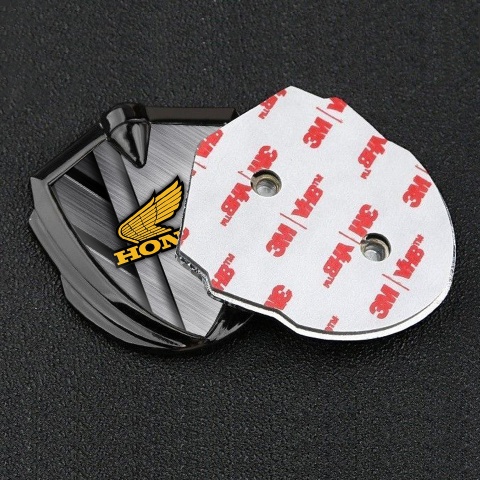 Honda Emblem Abzeichen Graphit Tonfarbe mit Uberlappende Teller Design und Gelb Logo