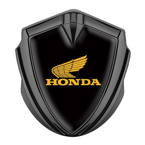 Honda Abzeichen selbstklebend Graphit Tonfarbe mit Schwarz Basis und Gelb Logo Design