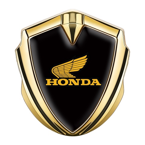 Honda Abzeichen selbstklebend Goldtonfarbe mit Schwarz Basis und Gelb Logo Design