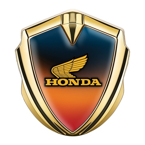 Honda Abzeichen selbstklebend Goldtonfarbe mit Orange Blau Hintergrund