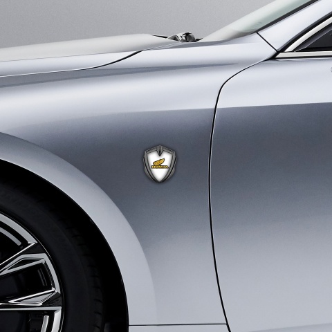 Honda Emblem Abzeichen selbstklebend Graphit Tonfarbe mit Weiss Vorlage und Gelb Logo
