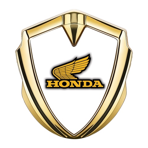 Honda Emblem Abzeichen selbstklebend Goldtonfarbe mit Weiss Vorlage und Gelb Logo