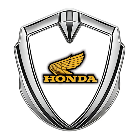 Honda Emblem Abzeichen selbstklebend Silbertonfarbe mit Weiss Vorlage und Gelb Logo