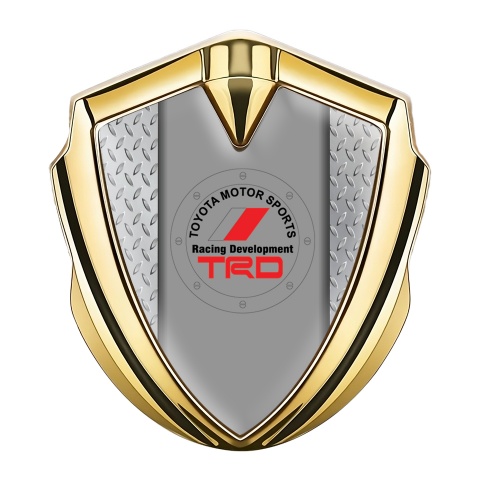 Toyota TRD Selbstklebendes Metallaufkleber Emblem Goldtonfarbe mit Trittrahmen Basis und Rundes Logo Design