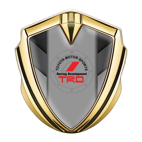 Toyota Selbstklebendes Metallaufkleber Emblem Goldtonfarbe mit Grau V Form Elemente und TRD Logo