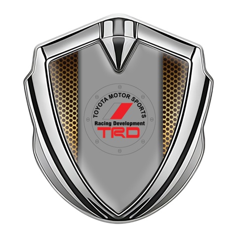Toyota Selbstklebendes Metallaufkleber Emblem Silbertonfarbe mit Kupfernetzwerk Basis und TRD Logo Stil