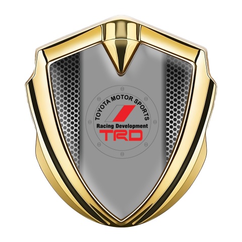 Toyota Emblem Logo Schriftzug Aufkleber Goldtonfarbe mit Stahlgeflecht Effekt und TRD Logo