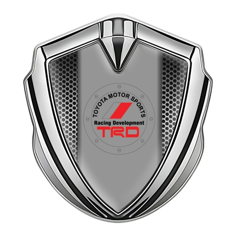 Toyota Emblem Logo Schriftzug Aufkleber Silbertonfarbe mit Stahlgeflecht Effekt und TRD Logo